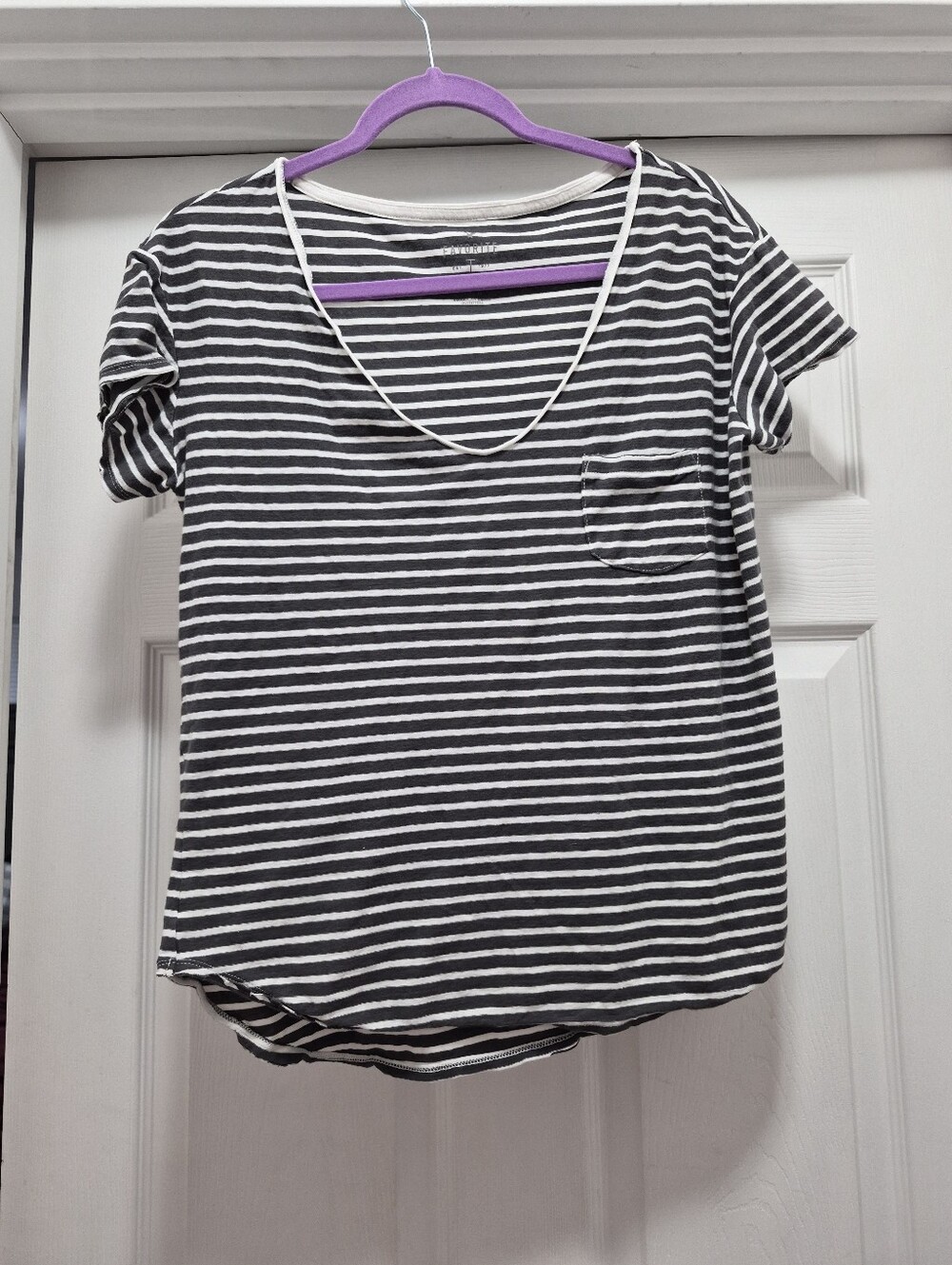 Striped Scoop Neck Pocket Tee - Black & White American Egale